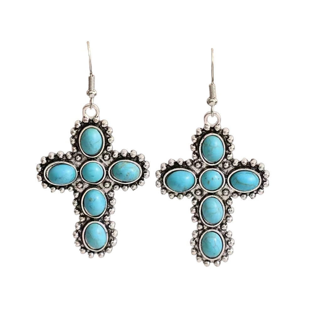 Silver and Turquoise Cross Drop Earrings